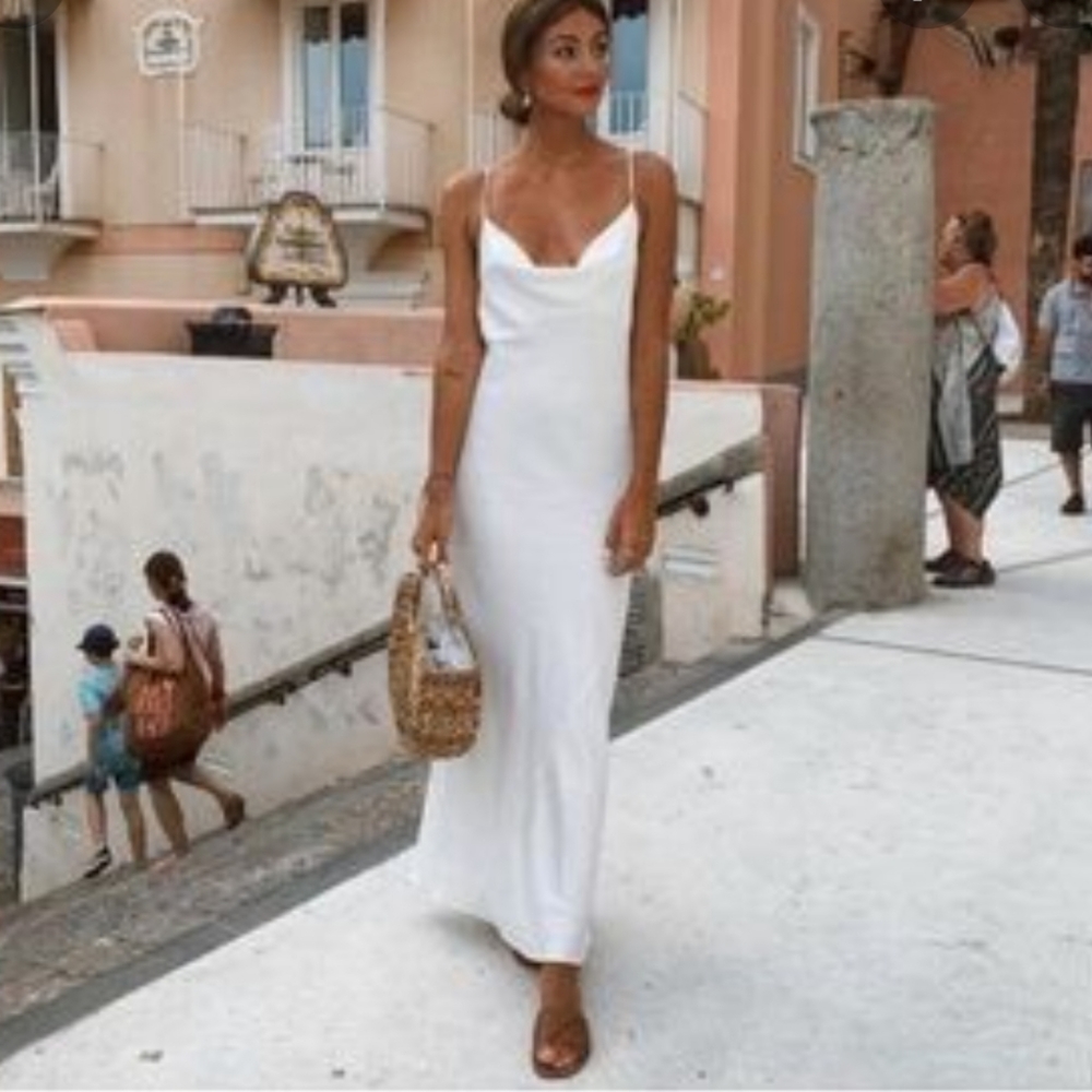 Zara SATIN EFFECT CUT Slip DRESS White